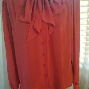 Vintage Red Silky Secretary Pussybow Blouse 10